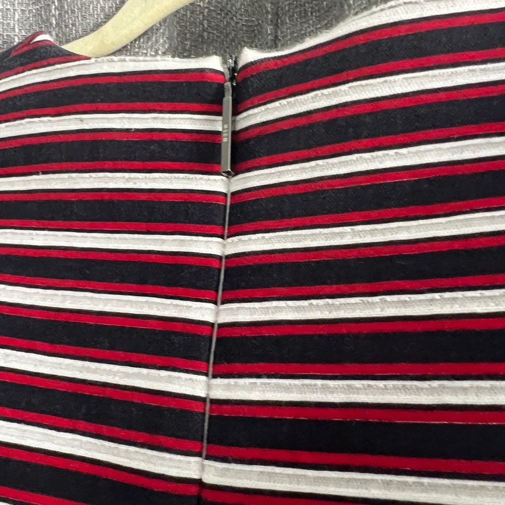 MSGM Milan red white & blue striped dress with ruffle short sleeves & pockets - Picture 9 of 16